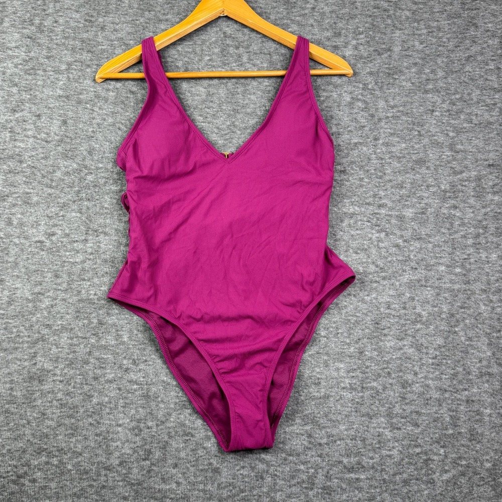 Shade & Shore One Piece V-neck Swimsuit Ribbed Tie Back Purple Size M (8-10) New